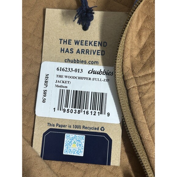 NWT Chubbies Men’s The Woodchipper Tan Blue Quilted Full Zip Jacket Size Medium - Picture 2 of 5